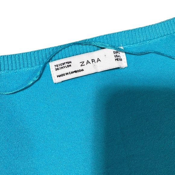 Zara Teal Blue Knitted Cardigan - Size Large - Picture 7 of 8